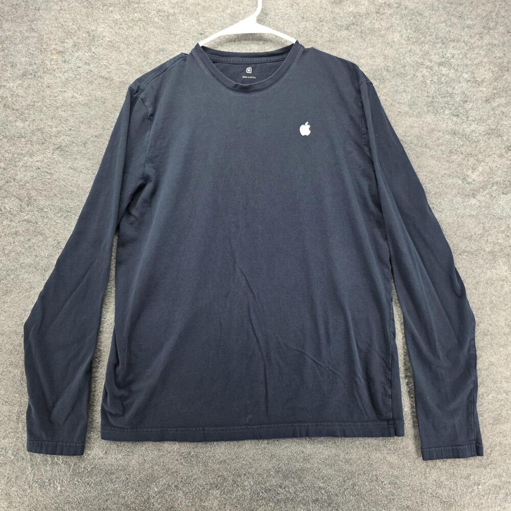 Apple Shirt Mens Medium Navy Blue Long Sleeve Crewneck Logo 100% Cotton